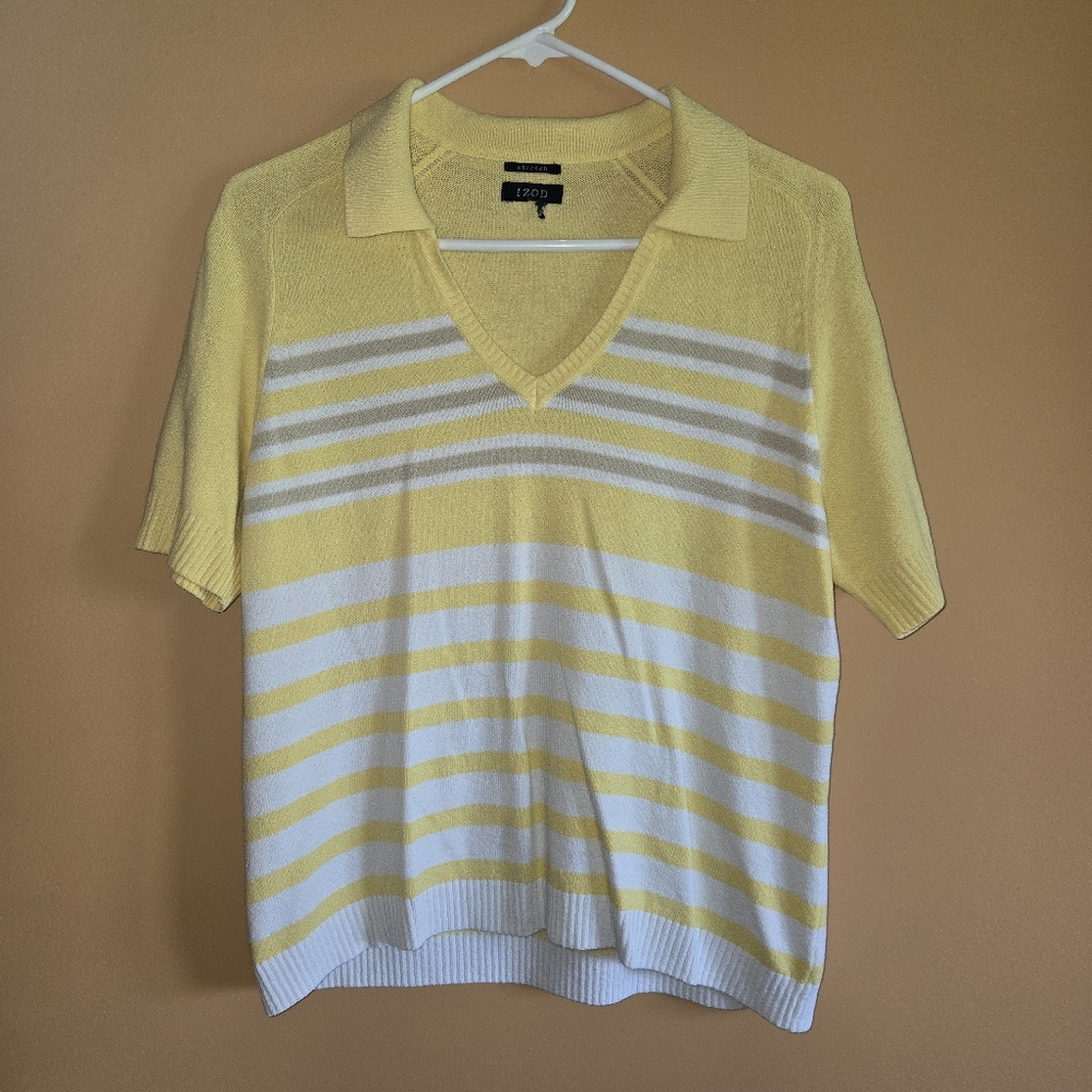 IZOD Striped Knit Polo Shirt PTP=19.5"
